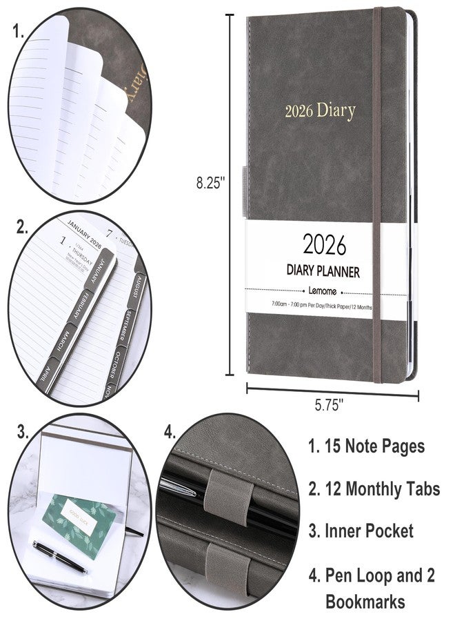 Lemome 2026 Diary - 2026 Daily Planner from January - December 2026, Appointment Book 5.75" x 8-5", Daily Hourly Planner with Tabs, Inner Pocket, Pen Loop, Bookmarks - Image 3